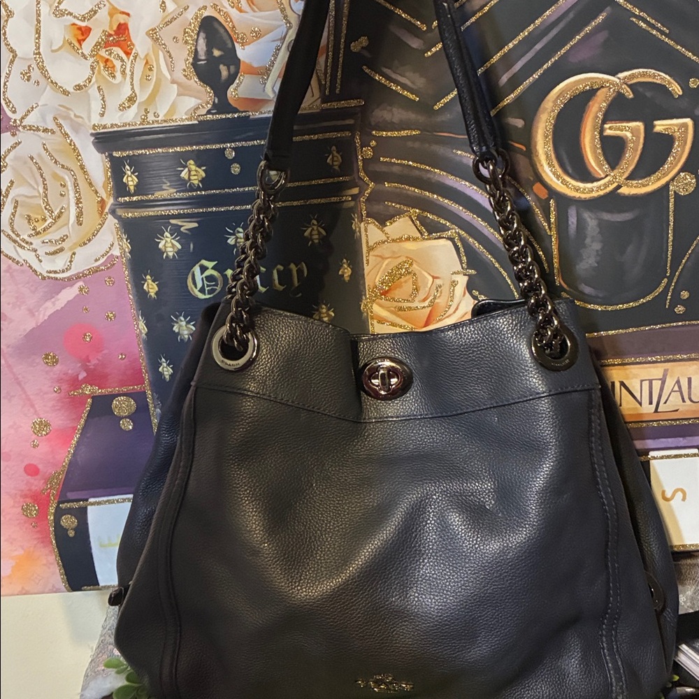 Coach Turnlock Edie Handbag Navy Blue